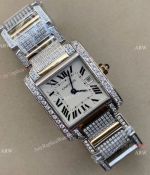 Iced Out Cartier Tank Francaise Watch Large Size White Roman Face